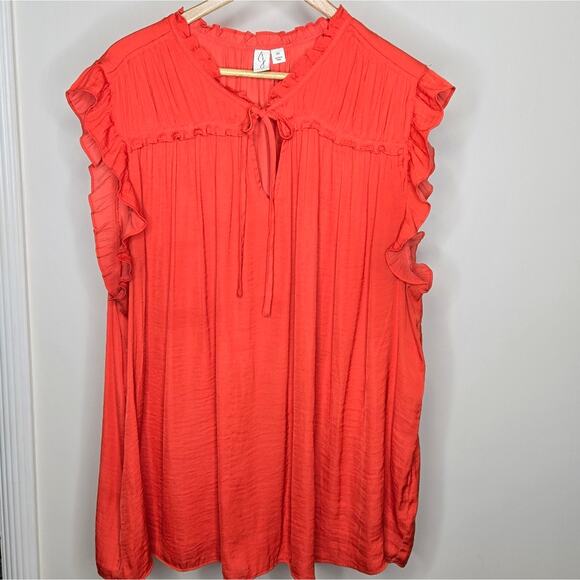 JOIE Women's Ruffled Sleeveless Orange Top Vneck Keyhole Tie Closure Size 3X - Picture 1 of 7